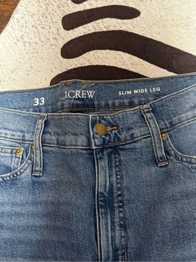 J. Crew Frayed Slim Wide Leg Jeans - Medium Blue Denim